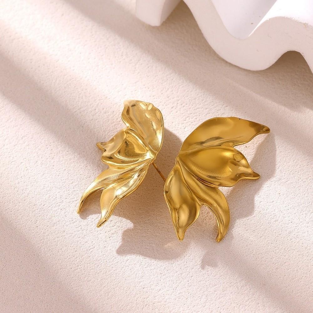 1Pair Exaggerated Big Stud Earrings Gold Color Metal Flower Earrings Goth Punk Earrings Women