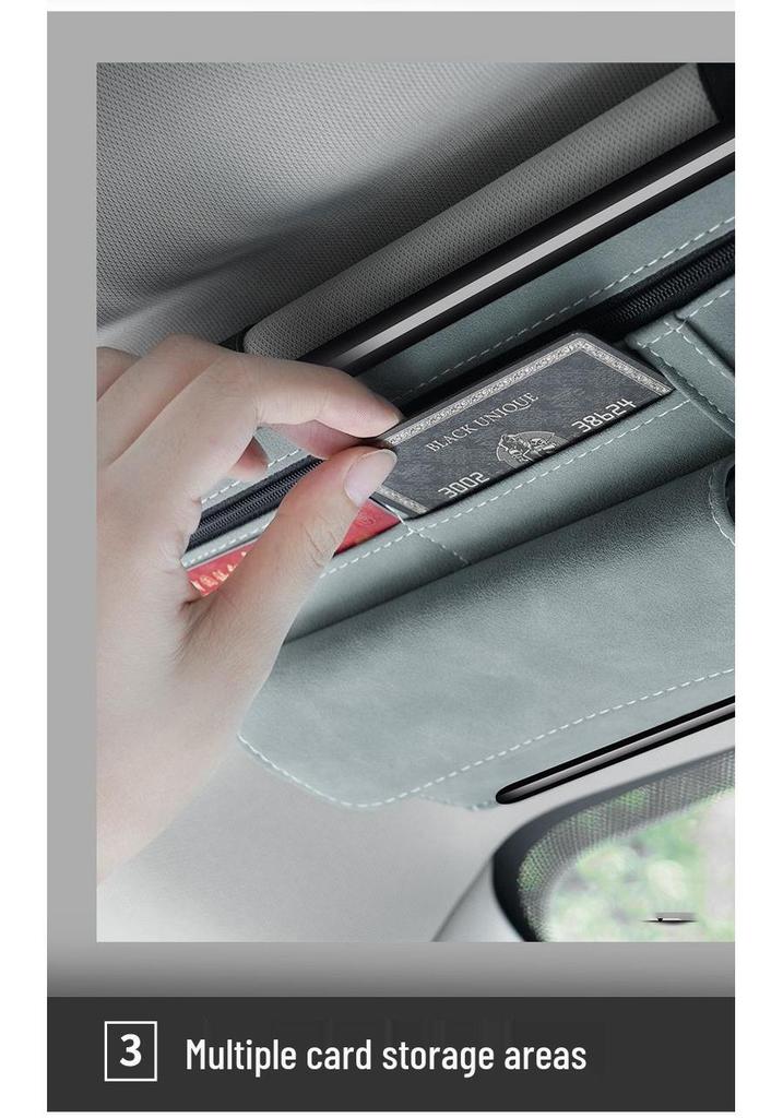 Multi-functional Car Sun Visor Organizer: Glasses Case, Sunglasses Clip, Card Holder, Storage Bag