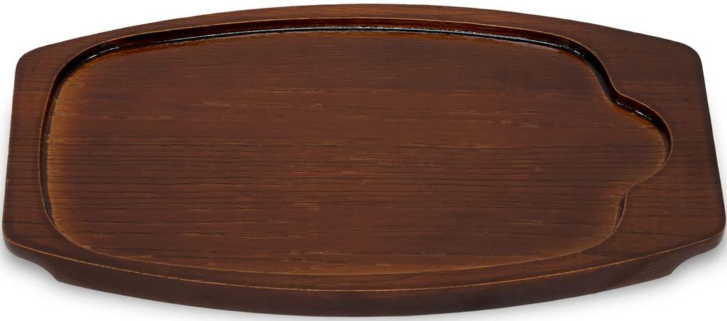 Ikenaga Iron Works Steak Plate/Hamburger Plate BIG, Induction Compatible, with Handle and Wooden Base, Gokuuma Gourmet