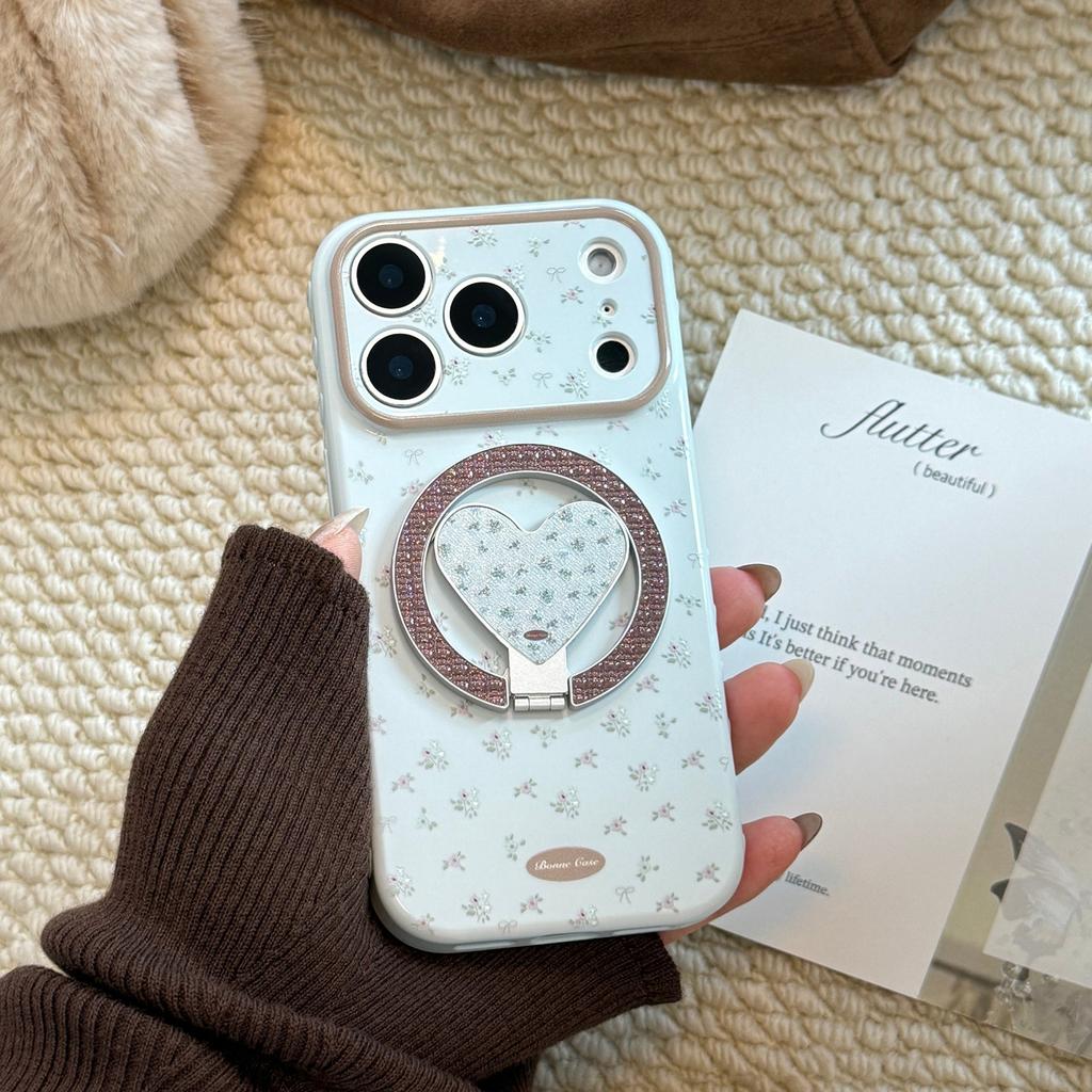 Small floral magnetic stand case suitable for Apple 17 Pro Max, iPhone 16 glitter, 13 fresh style, 15 soft