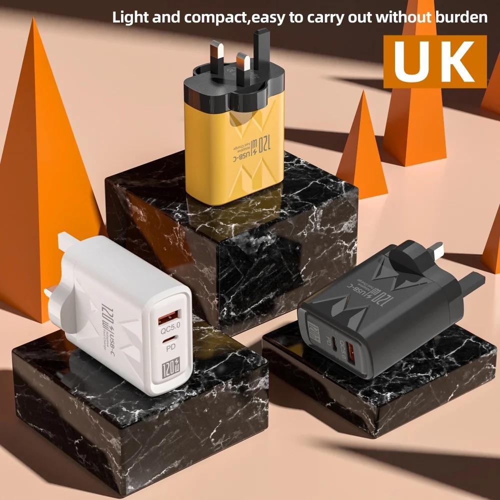 120W Super Fast Charging GAN USB Type-C Phone Charger Dual ports 3.0 Wall Adapter EU US Plug For Samsung iPhone 16 Xiaomi