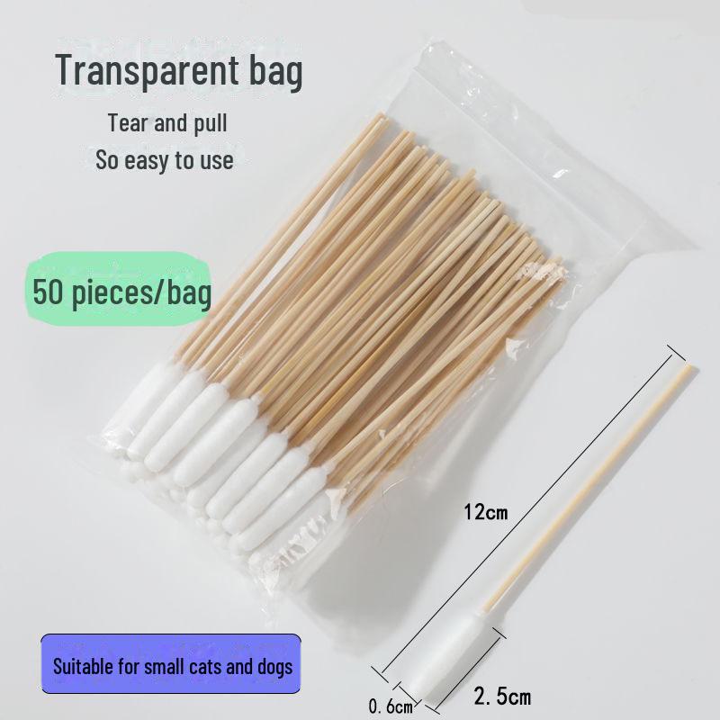 Pet Cotton Swabs with Enlarged Bamboo Stick for Cats and Dogs - Dual-Purpose Ear, Skin, and Anus Cleaning Applicator.