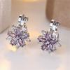 Rainbow Zircon Cute Flower Earring Multicolor Crystal Sakura Clip Earrings For Women Vintage Silver Color Bridal Wedding Jewelry