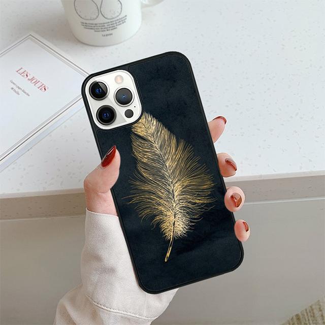 Feather Gold Foil Phone Case For iPhone 17 Air 14 15 16 13 12 Cover For Apple 14 15 16 Pro Max Plus Coque