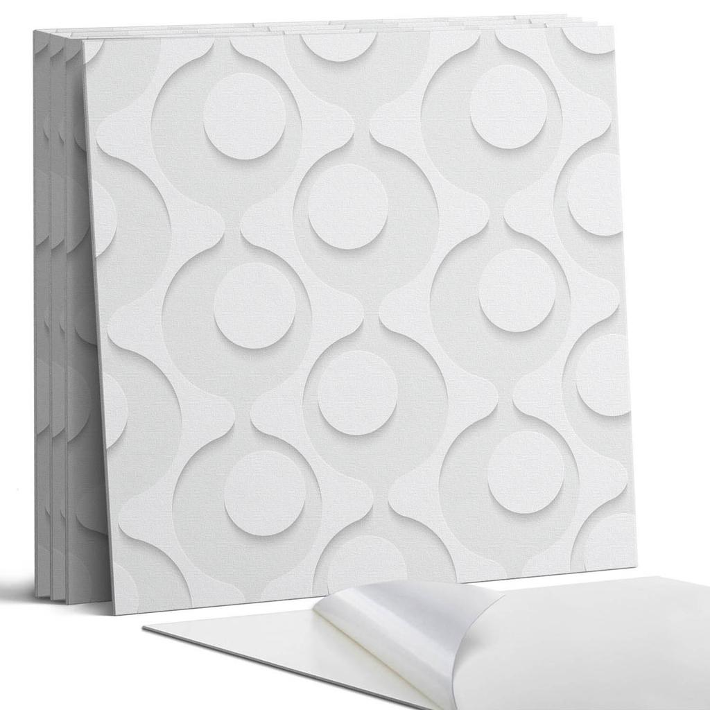 Vinyl Tile Set with Pattern for Kitchen Living Room Abstract Pattern with Circles 4X50X50 Cm