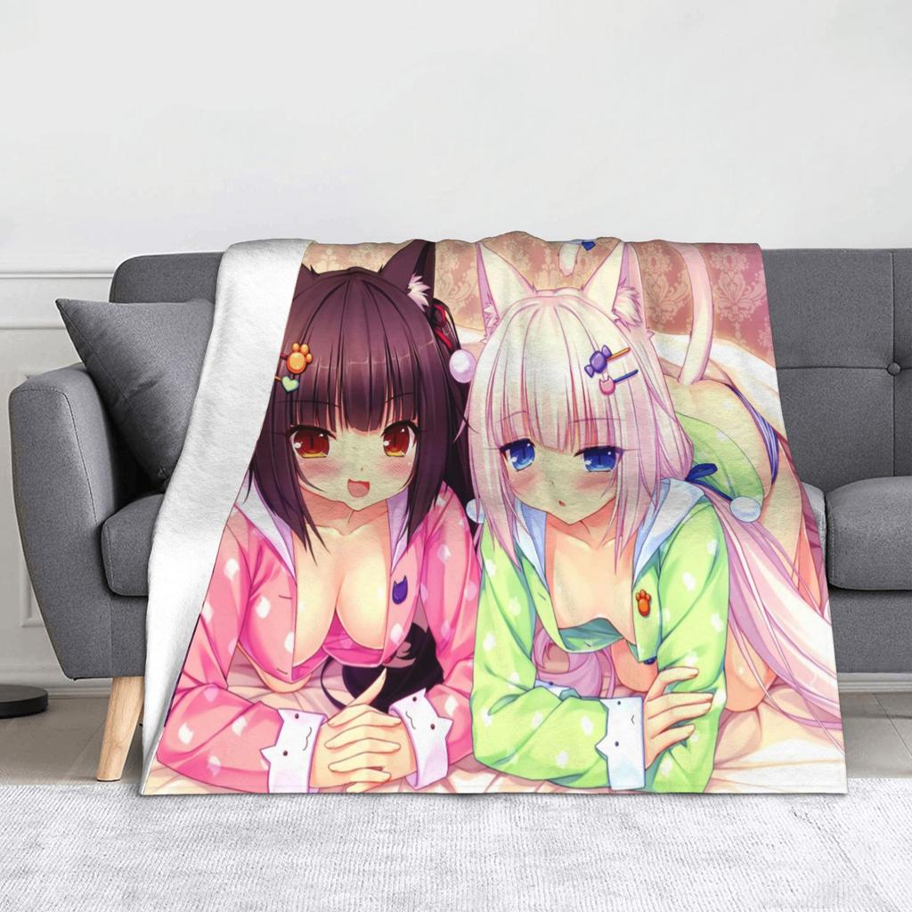 Chocola Vanilla Blanket Flannel Spring Autumn Anime Nekopara Lightweight Thin Throw Blanket for Bedding Couch Bedspread