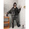 Niche personality trendy cool do old denim fashion suit women's autumn style foreign style loose jacket crotch pants two-piece set trendy