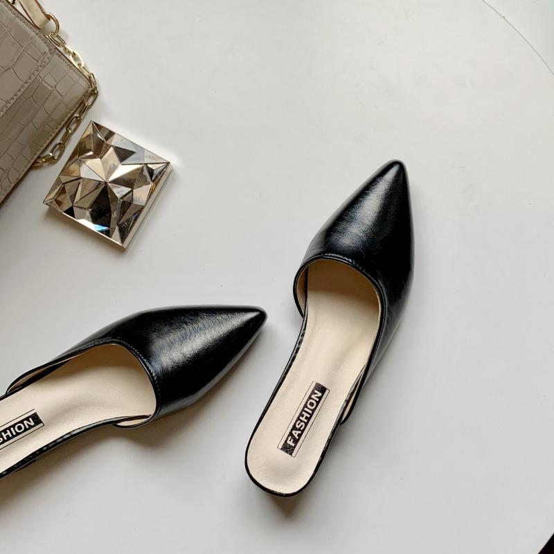 Fashion Women's Mid-heel Baotou Sandals Spring New Pointed Head Shallow Mouth Soft Sole Anti-slip Wear-resistant Slippers