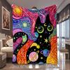 1pc Psychedelic Space Cat Colorful Galaxy Art Print Flannel Blanket, All-Season Usable And Soft, Suitable for Blankets, Kids Bed Covers, Living Room S