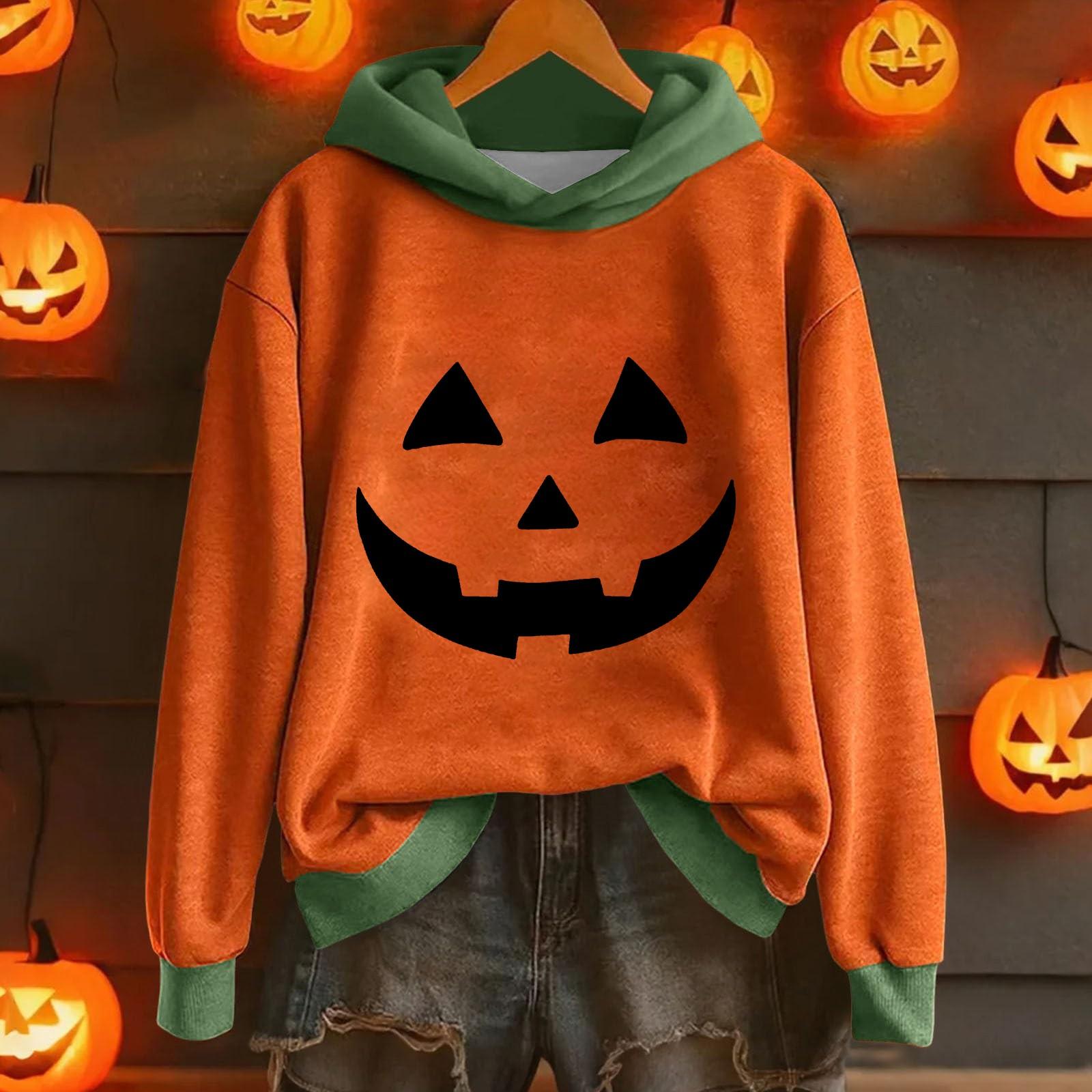 

Женская повседневная и модная толстовка с капюшоном с длинными рукавами и принтом на Хэллоуин, теплая рубашка, свободная и удобная толстовка M