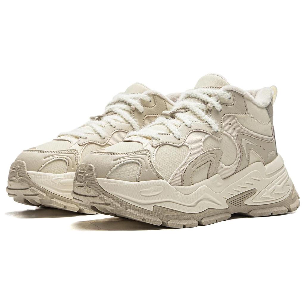 Li Ning Starry WNTR Simple Comfortable Durable Warm Mid-Top Lifestyle Casual Shoes Women Casual Shoes Light-Brown AGCV392-5