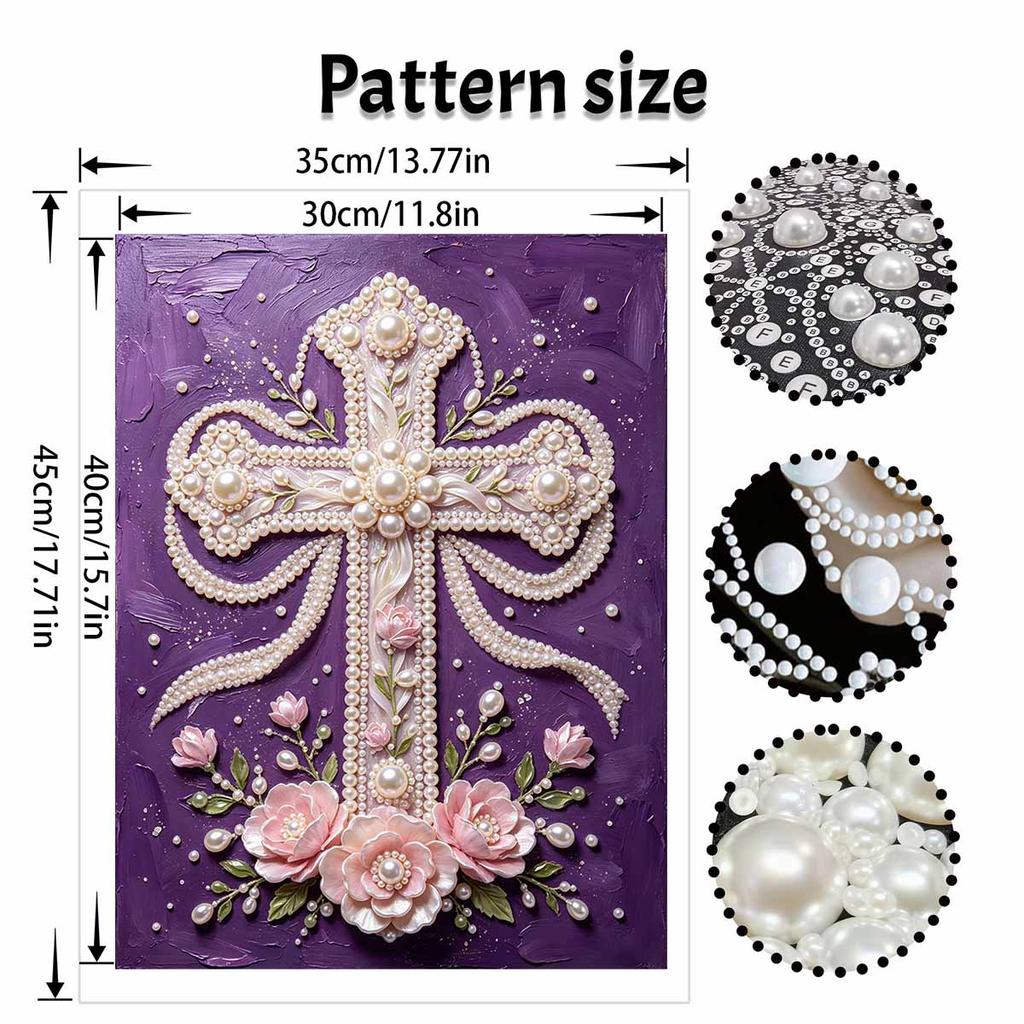 Pearl Painting Set 5D Pearl Mosaic Art Style Religious Cross Flower Theme Home Wall Decoration.