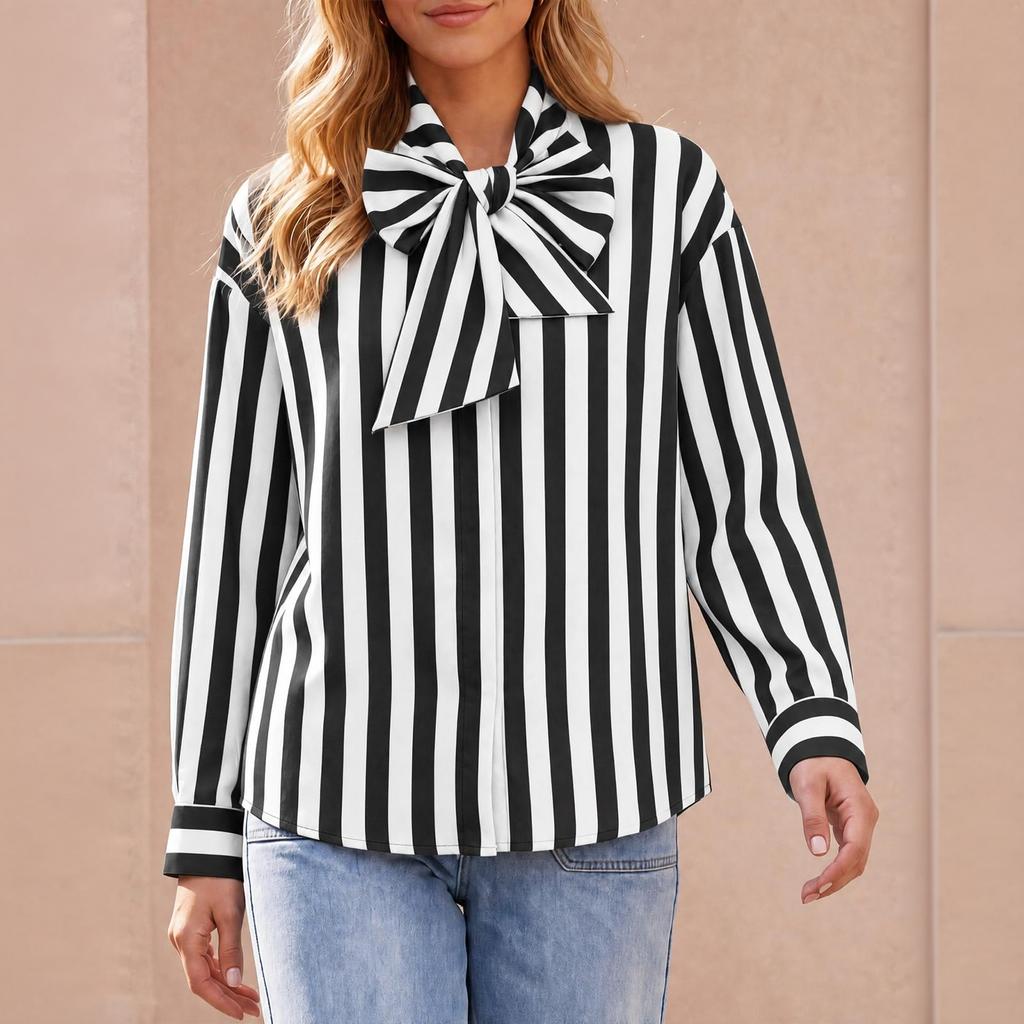Camicia a maniche lunghe a righe da donna con vestibilità ampia - Blusa casual autunnale per l'uso quotidiano