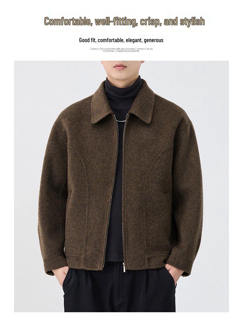 

Men s Heavyweight Double-Faced Wool Coat - Thick, Warm Lapel Jacket for Autumn/Winter 2025 XL зелений/коричневий