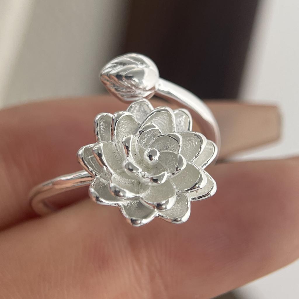 925 Sterling Silber Ringe für Damen Paar Minimalistisch Handgemacht Einfach Großer Blumenring Feiner Schmuck Geschenk Allergievorbeugend