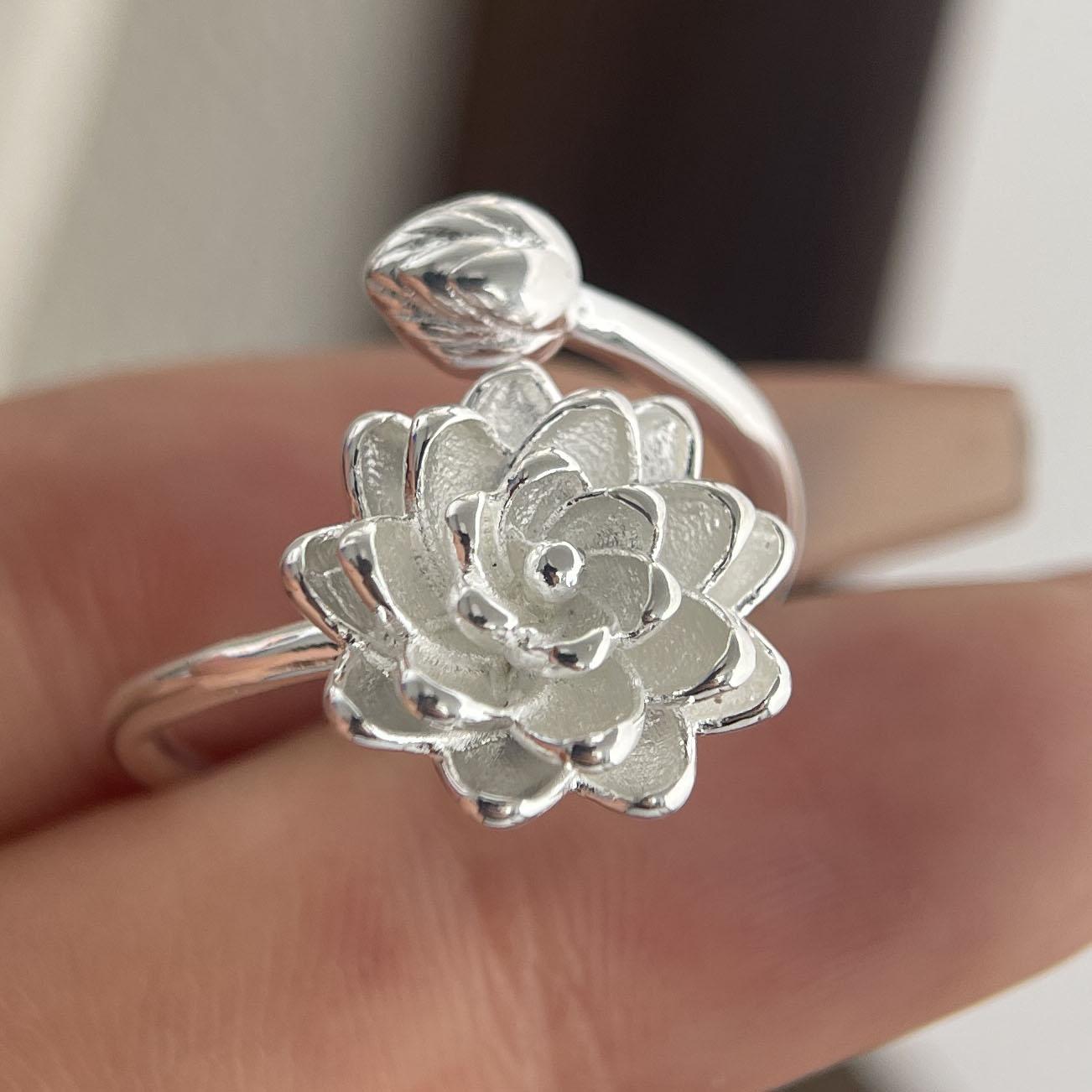 

925 Sterling Silver Rings for Women Couple Minimalist Handmade Simple Big Flower Ring Fine Jewelry Gift Prevent Allergy resizable