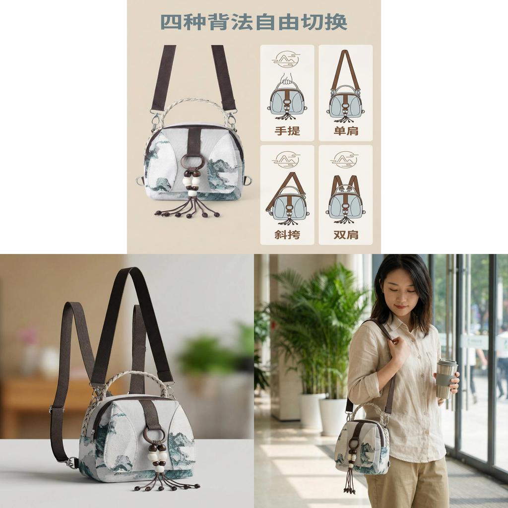 Ethnic Style Embroidered Canvas Small Shoulder Bag With Multifunction Design For Daily Use