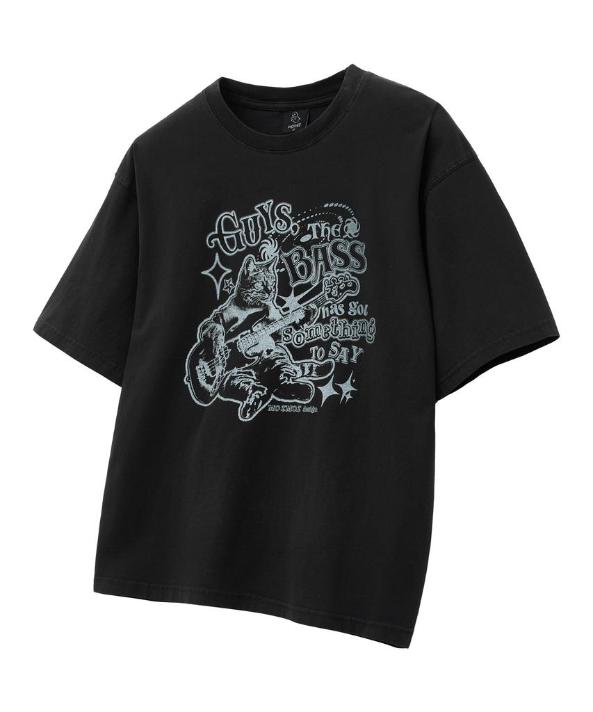 MOZMOZ Something Base Oversized Pigment Short Sleeve T-Shirt Black