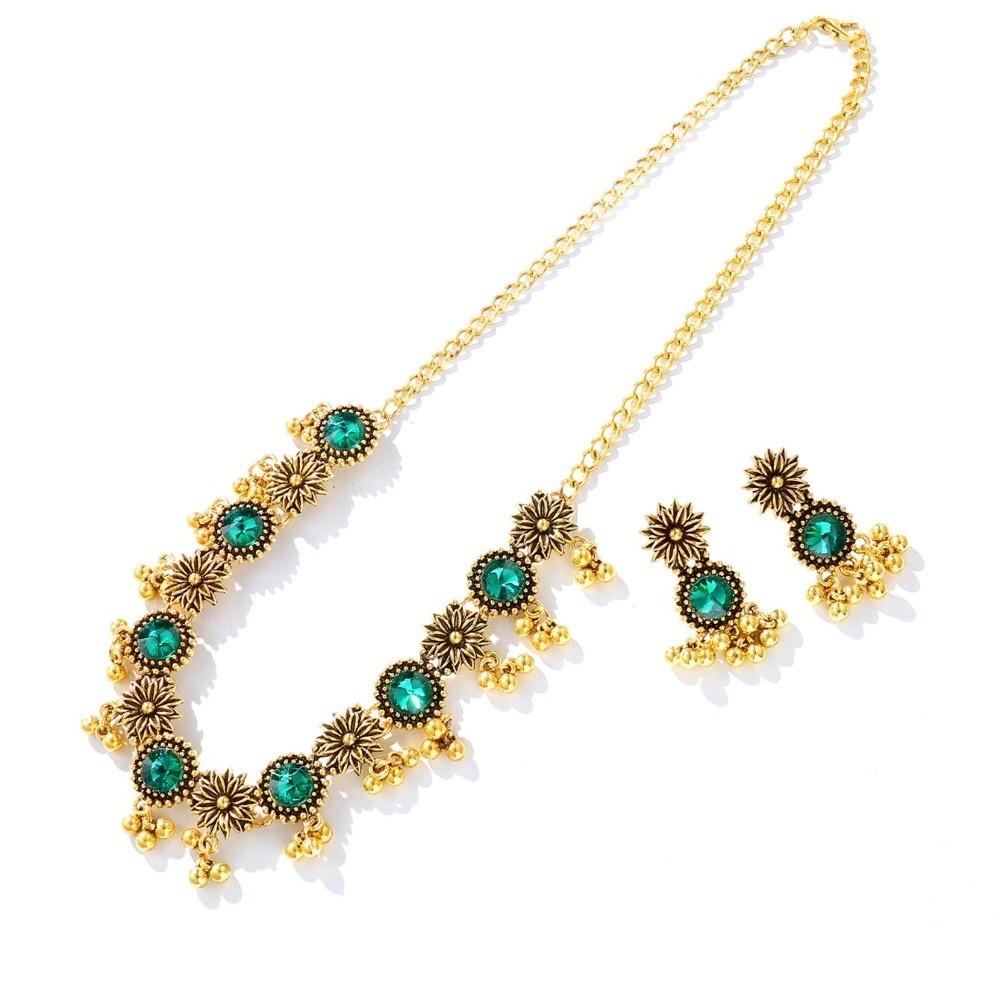 Beads Necklace Earrings Set Rhinestone Women Jewelry Set Temperament Tassel Jewelry Set  Women