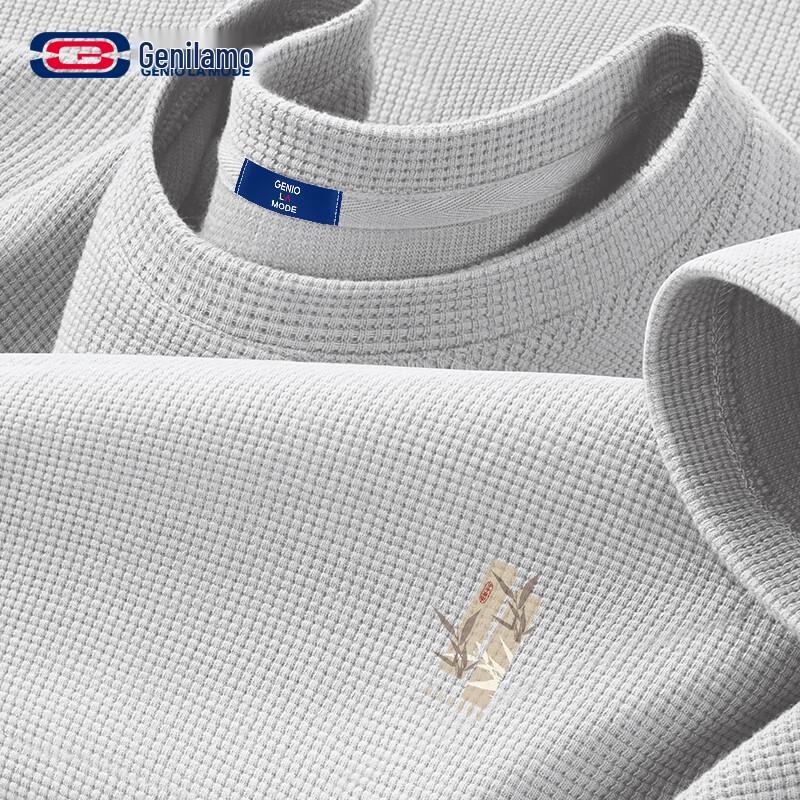 

GENIOLAMODE Men s Chinese Style Bamboo Waffle Knit Short Sleeve T-Shirt 3XL