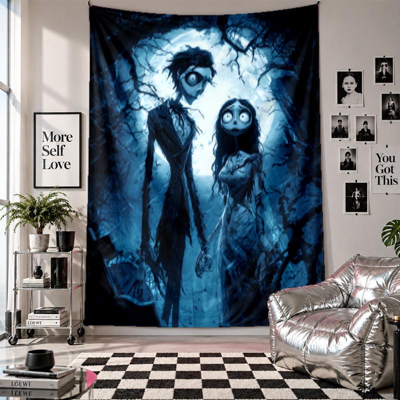 Wall TapestryCorpse Bride Emily Victor Art Hanging Cloth Decorative Background Cover for Room Decoration