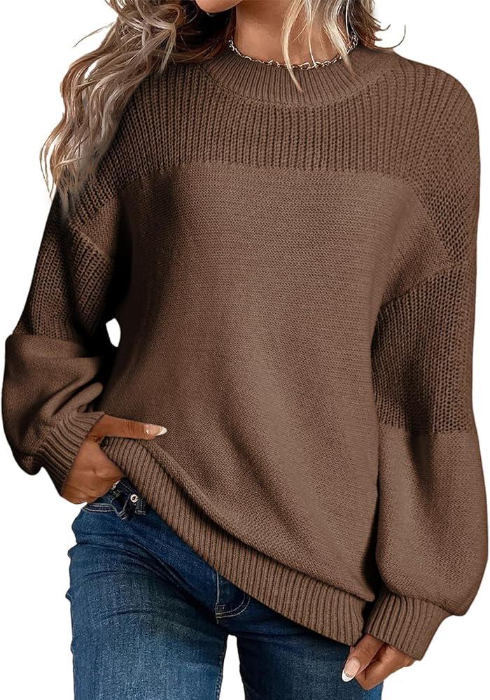 2026 A/W Solid Color Lantern Sleeve Pullover Sweater for Women