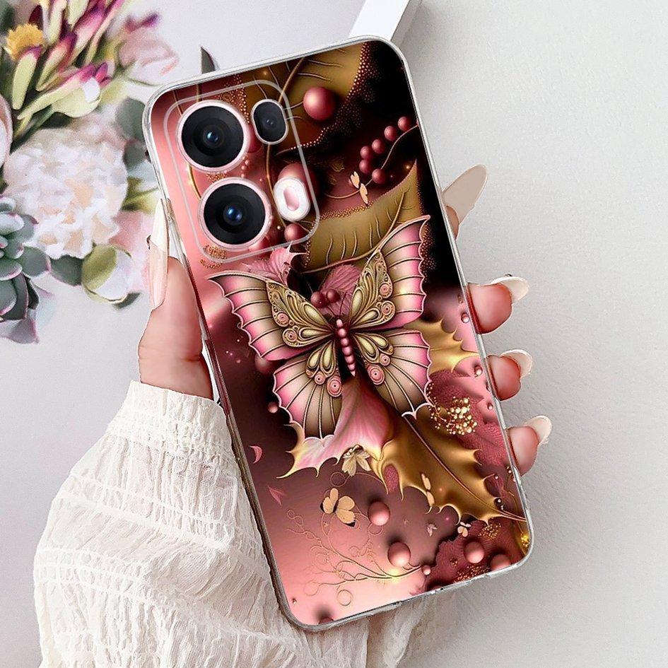 For OPPO Reno13 Pro 5G Case CPH2697 Fashion Flower Butterfly Soft Silicone Phone Cover For OPPO Reno 13 CPH2689 Reno13Pro Bumper