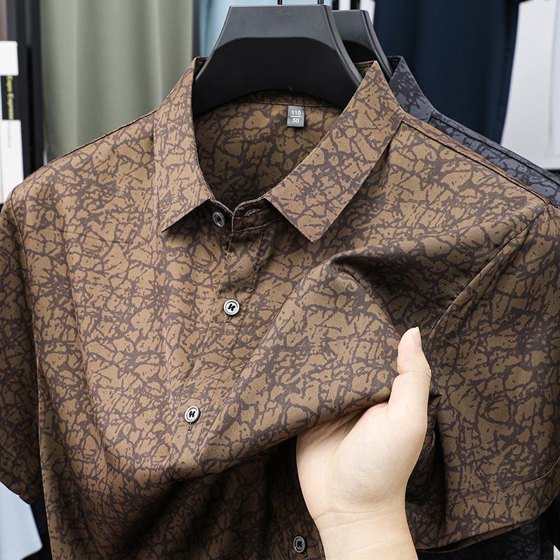 Herren Sommer Hongkong Stil Lockerer Kragen Oberteil Herren Kurzarmhemd Herrenhemd