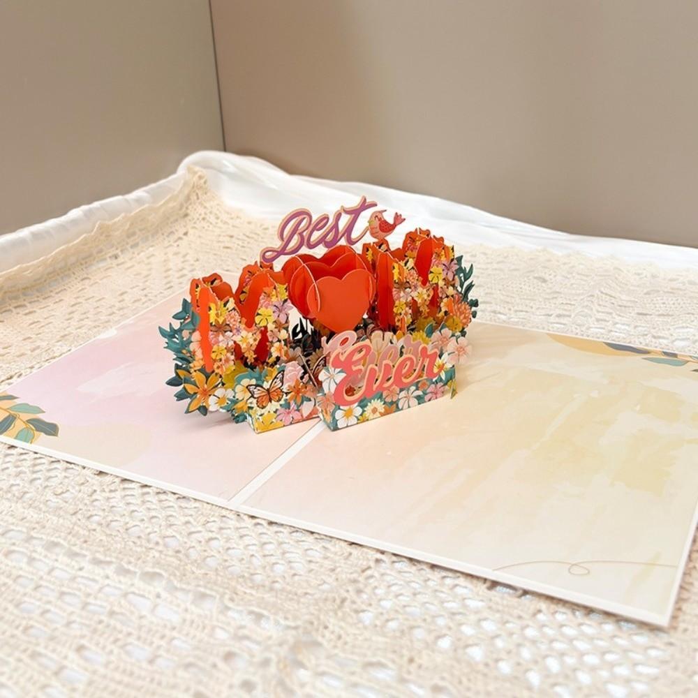 Creative Pop Up Mothers Day Cards Floral Bouquet Handmade Gift 3D Greeting Cards Best Wishes Wishes Card Mothers Day Gift