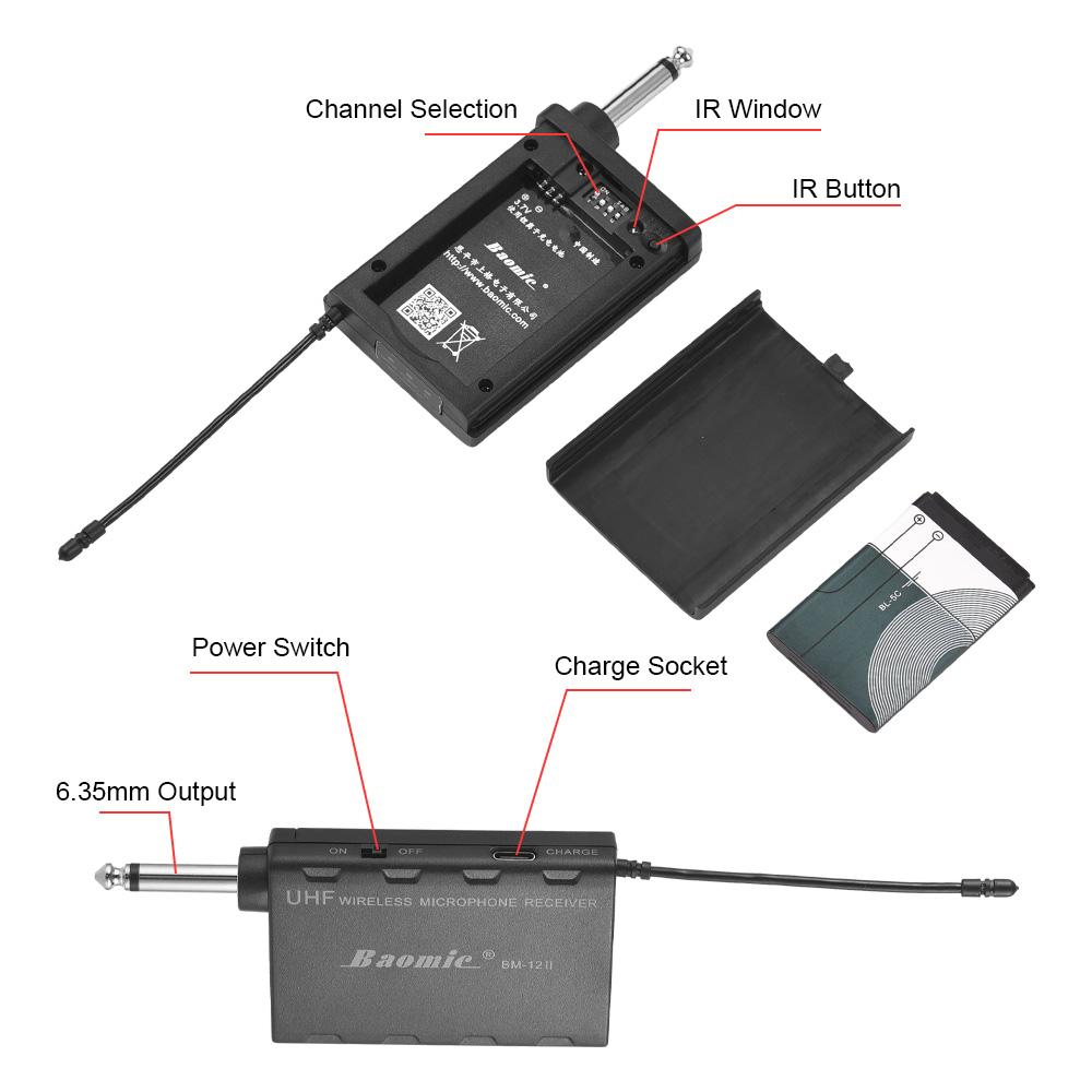 Baomic BM-12/V2 Professional UHF Wireless Instrument Microphone System Receiver & Transmitter 16
