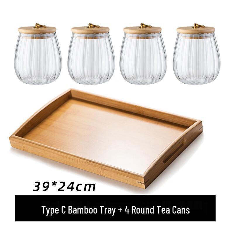 Andytai Transparent Glass Sealed Jar Set with Bamboo Tray
