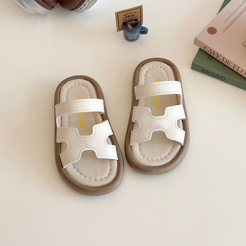 Unisex Kids Hollow Strap Two Tone Open Toe Casual Summer Slide Sandals