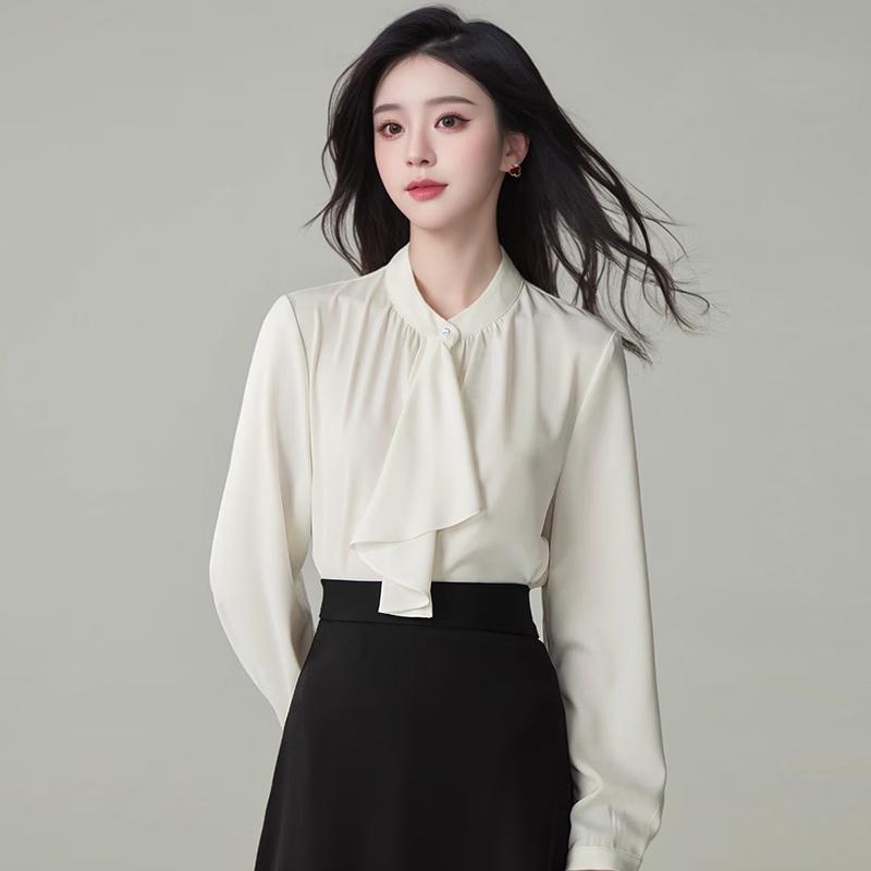 Treloman Women s Irregular Ribbon Long Sleeve Blouse XL