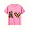 European sizes Leopard Print Peace & Heart T-Shirt - Soft Round Neck Casual Playwear for Kids