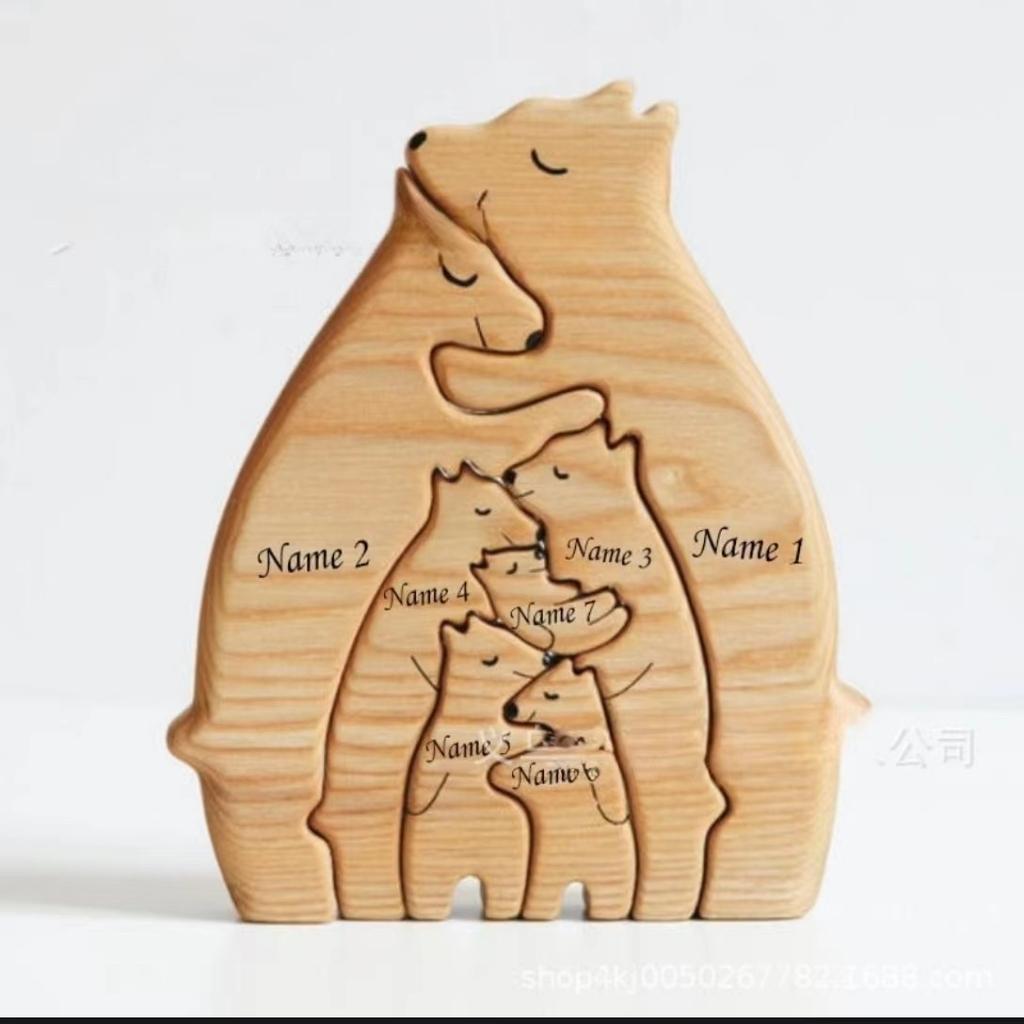 Wooden Puzzle Mother Bear Cub Set DIY Craft Decor Mother's Day Gift