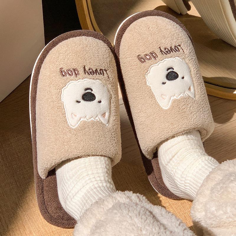 Bear cotton slippers female cute home autumn and winter new confinement shoes home non-slip plush cotton drag women's