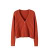Women's V Neck Knitted Cardigan Short Jacket Loose Long Sleeve Autumn Versatile Outfit Top Sweater