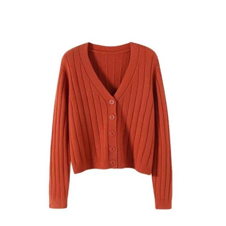 Women's V Neck Knitted Cardigan Short Jacket Loose Long Sleeve Autumn Versatile Outfit Top Sweater