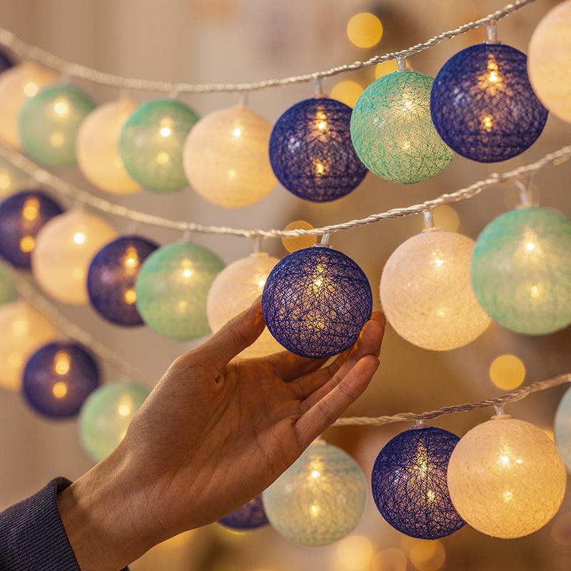 LED 4CM Cotton Ball Garlands Fairy Lights String Battery Power Christmas Outdoor Navidad Garden Bedroom Wedding Decoration