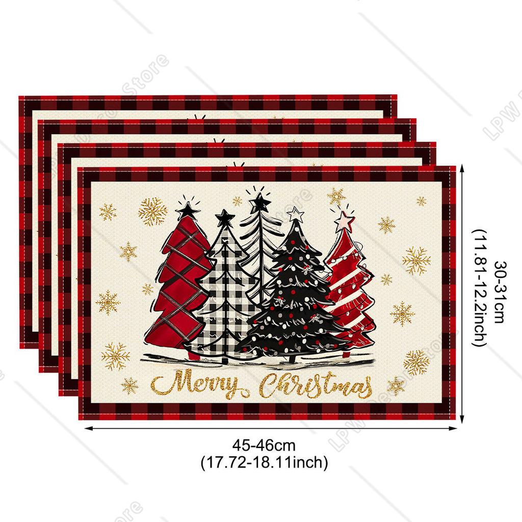 4/6 Pezzi Tovagliette di Lino per Natale Babbo Natale Stampate Decorazioni Natalizie per Casa Cucina 2025 Xmas Navidad Noel Decorazioni Tavola