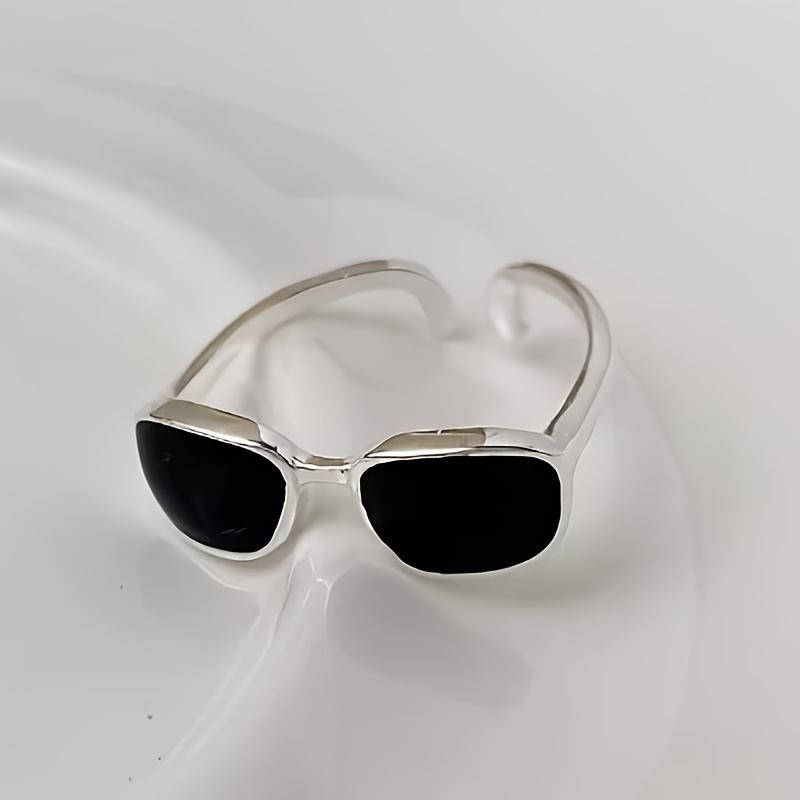 1 Stück Sonnenbrillenring Damen Mini-Brille Zeigefingerring Mode Persönlichkeit Kalter Wind Schwarzes Epoxid Offener Ring