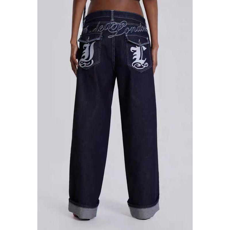 

Jaded London Millennium Sexy Easiest for Match Street Printing Loose Slimming and Straight Denim Blue Straight-leg Denim L