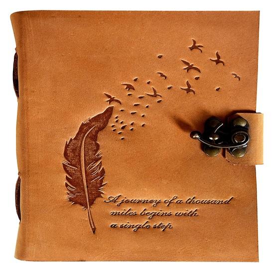 17.78 Cm Leather Embossed Journal With Recycled Handmade Paper
