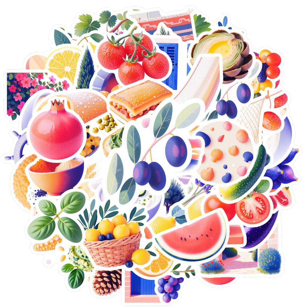 35-100pcs Natural Cuisine Mediterranean Lifestyle Stickers Graffiti Diy Sticker Fridge Luggage Laptop Phone Guitar Bike