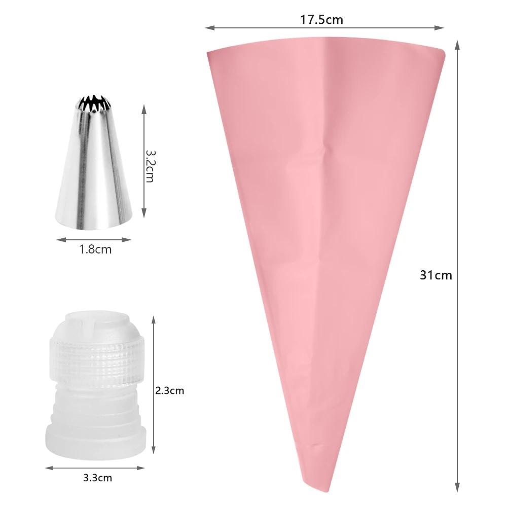 Silicone Pastry Bag Tips Kitchen DIY Cake Icing Piping Cream Decorate Tool Reusable Pastry Bag+Stainless Nozzle