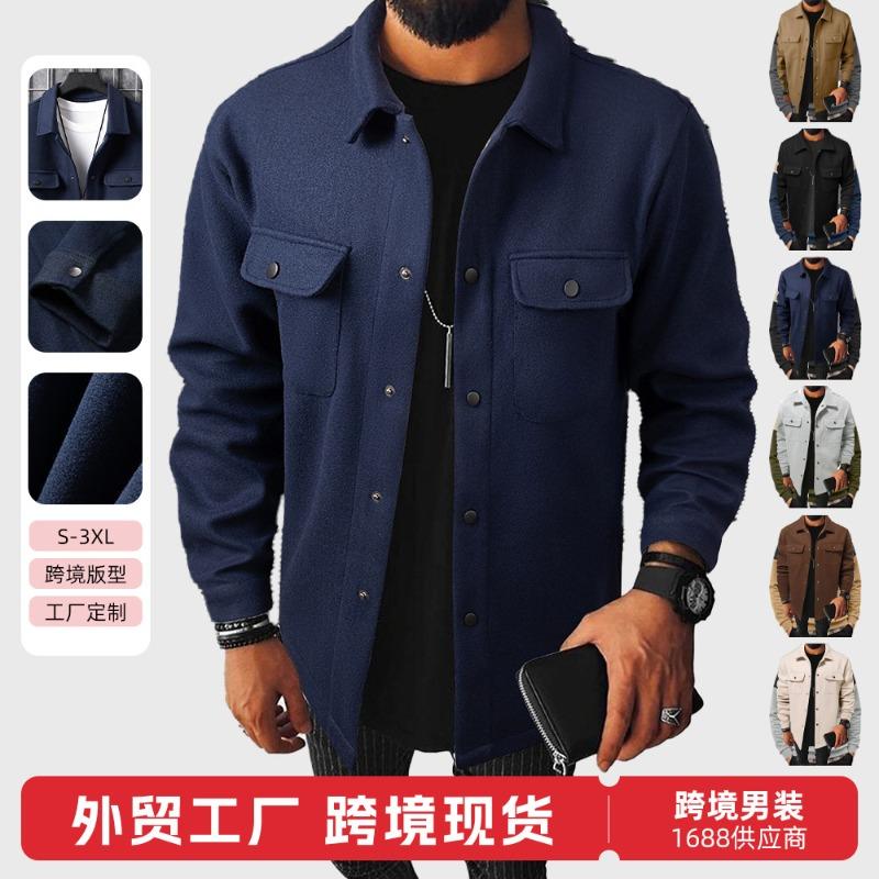Men's Solid Color Loose-Fit Corduroy Collared Button-Up Jacket.
