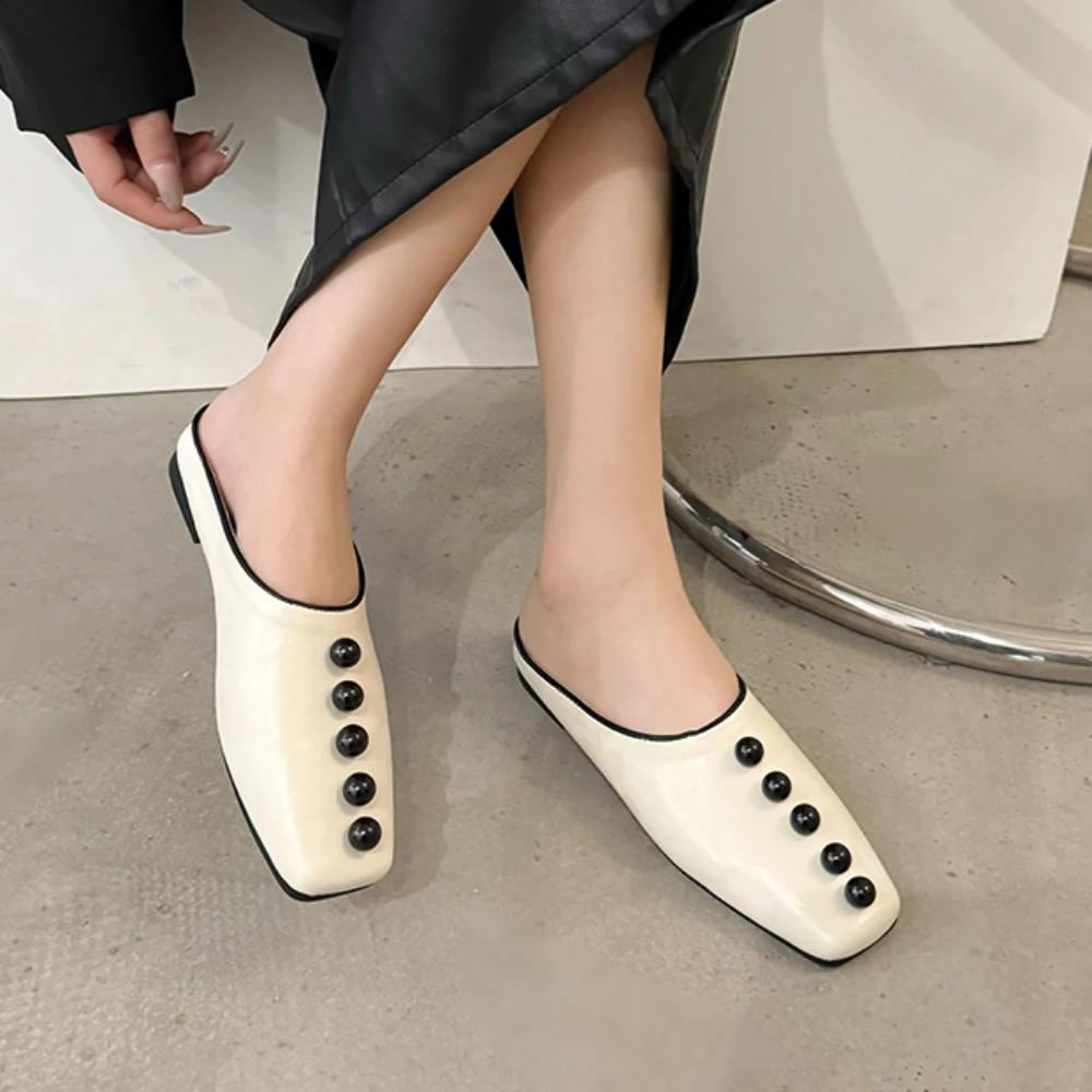 Fashion String Bead Women Half Slippers Summer Half Shoes for Women Luxury Designer Slippers Beach Flat Sandals Zapatos De Mujer