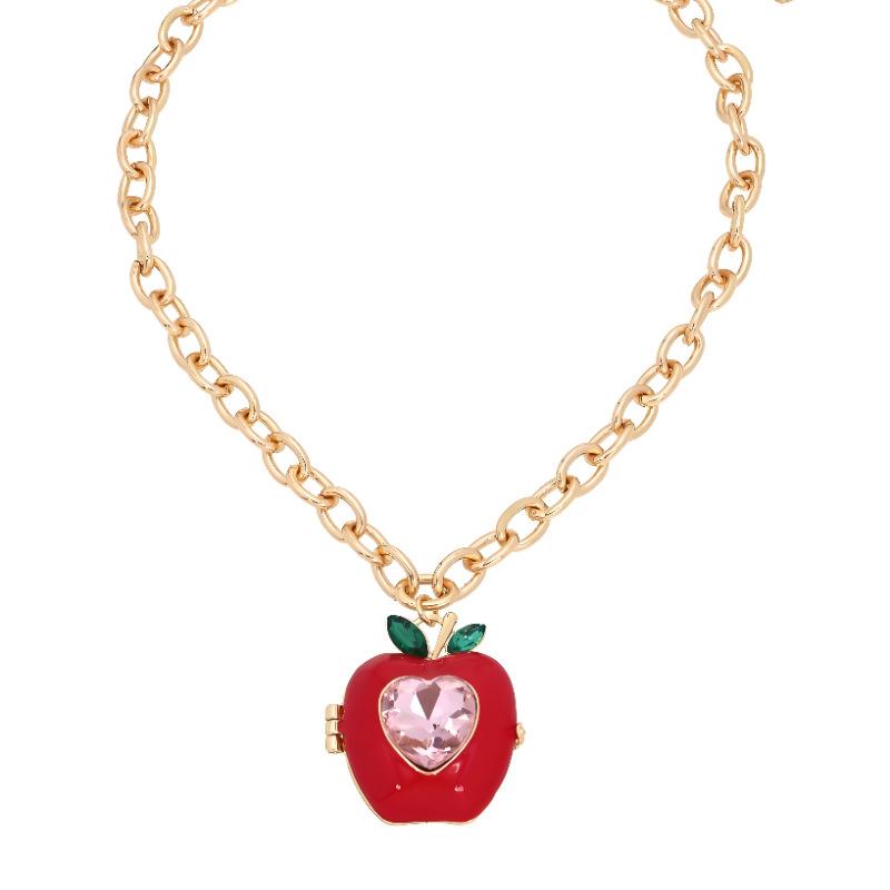 

Apple Shape Can Be Opened And Closed, Love Zircon Pendant Necklace, Gold Chain, Cute Girl Heart Daily Wear