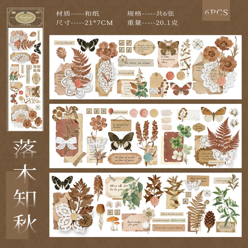 6sheets Vintage Plants Washi Sticker Decor Journal Supplies DIY Scrapbooking Material Creative Aesthetics Stationery