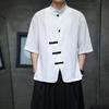 Men Cotton Linen Shirt Summer Light Thin Short Sleeved Top Streetwear Loose Oversize Casual Chinese Style Shirt Tang Suit Hanfu